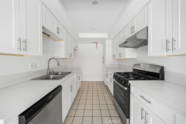 1377 Wheaton Way, Riverside, CA 92507 - kitchen featuring appliances with stainless steel finishes, under cabinet range hood, a sink, white cabinetry, and recessed lighting
