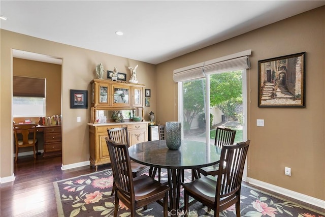 7151 Stockton Dr, Eastvale, CA 92880 - dining space featuring dark wood finished floors, baseboards, and recessed lighting