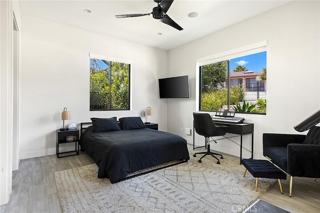 152 El Levante, San Clemente, CA 92672 - bedroom featuring wood finished floors, baseboards, an office area, a ceiling fan, and recessed lighting