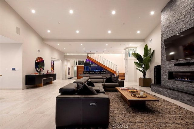 152 El Levante, San Clemente, CA 92672 - living area with a stone fireplace and recessed lighting