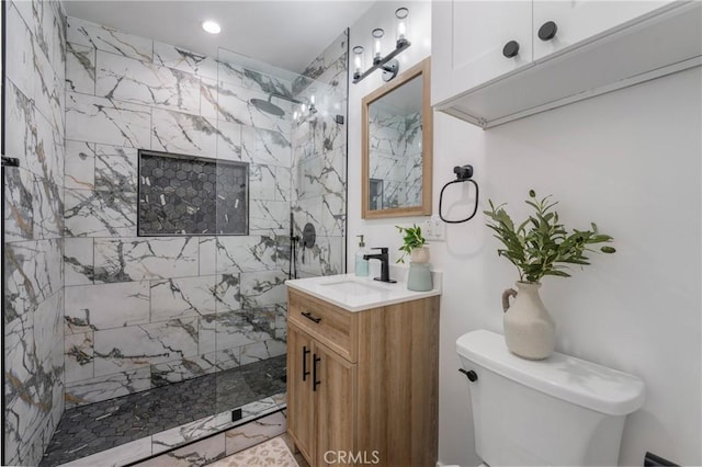 212 Oak Pl, Brea, CA 92821 - bathroom with toilet, vanity, a walk in shower, and recessed lighting