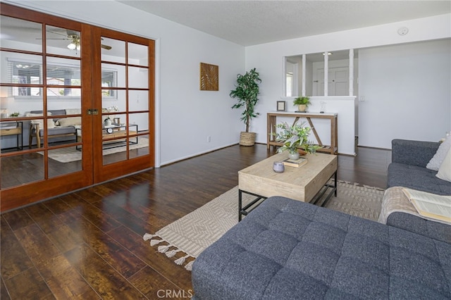 2620 W Cobblestone Rd, La Habra, CA 90631 - living room featuring hardwood / wood-style floors, french doors, and a ceiling fan