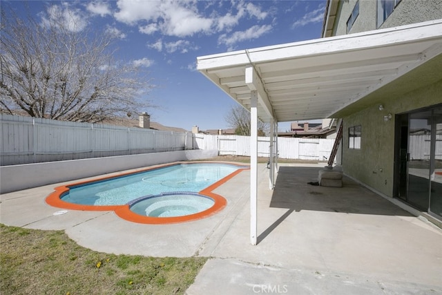 38633 Angele Trumpet Ct, Palmdale, CA 93550 - view of pool featuring a fenced backyard, a patio, and a pool with connected hot tub