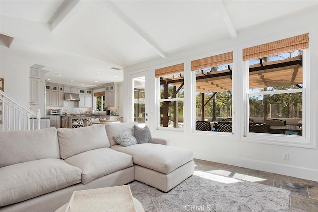 4 Sunswept Mesa, Aliso Viejo, CA 92656 - living area with stone finish floors, recessed lighting, and stairs
