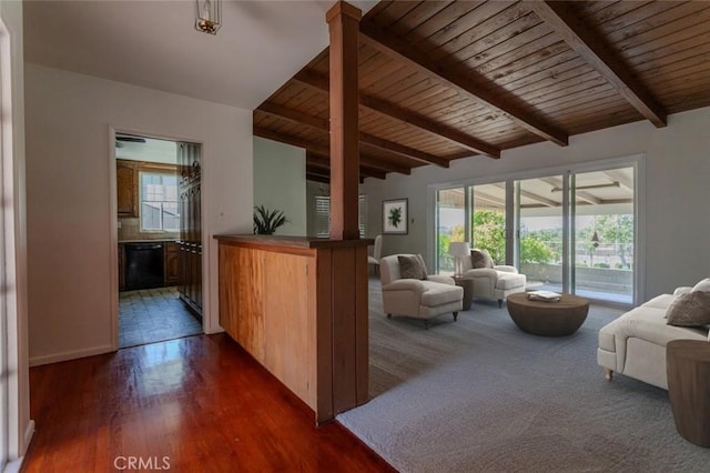 1991 Heather Dr, Monterey Park, CA 91755 - living room featuring wooden ceiling and dark wood-style floors