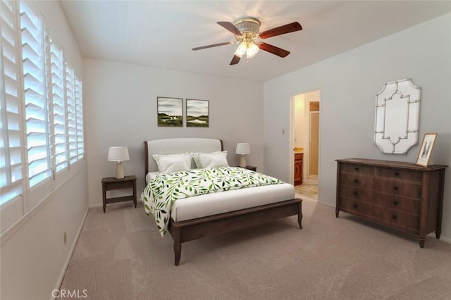 1991 Heather Dr, Monterey Park, CA 91755 - bedroom featuring light carpet, ensuite bathroom, a ceiling fan, and baseboards