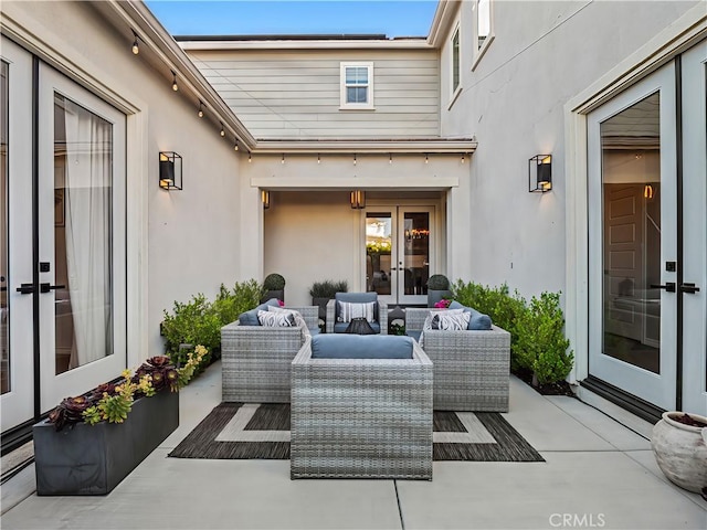 22385 Midtown Ct, Saugus, CA 91350 - view of patio featuring french doors and outdoor lounge area