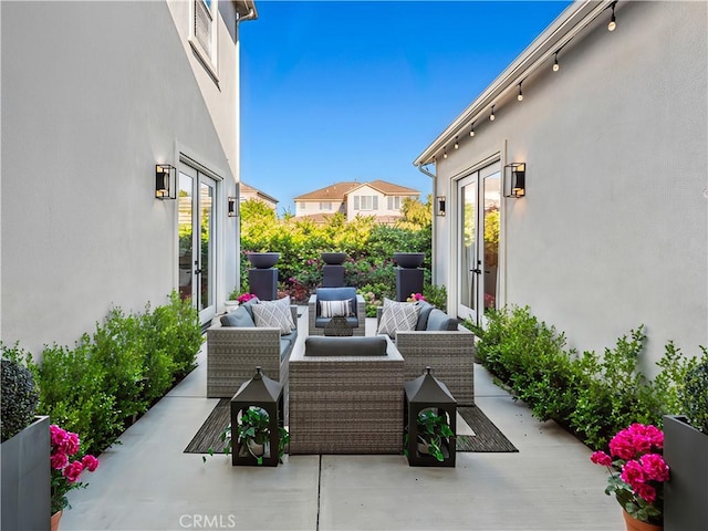 22385 Midtown Ct, Saugus, CA 91350 - view of patio featuring french doors and outdoor lounge area