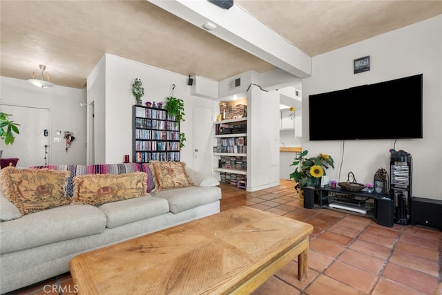 10831 Roycroft St Unit 8, Sun Valley, CA 91352 - living area featuring tile patterned flooring and beamed ceiling