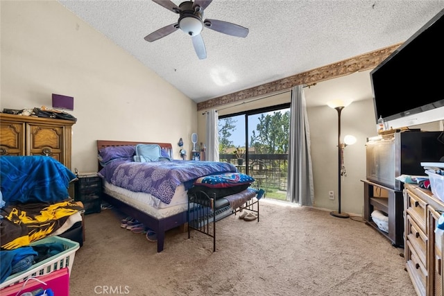 10831 Roycroft St Unit 8, Sun Valley, CA 91352 - bedroom featuring a textured ceiling, access to exterior, carpet, vaulted ceiling, and a ceiling fan