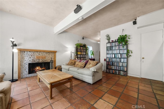 10831 Roycroft St Unit 8, Sun Valley, CA 91352 - living room with beam ceiling and a fireplace