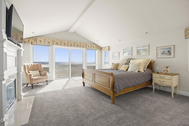 4177 Ocean Dr, Oxnard, CA 93035 - bedroom with access to exterior, a premium fireplace, and light carpet