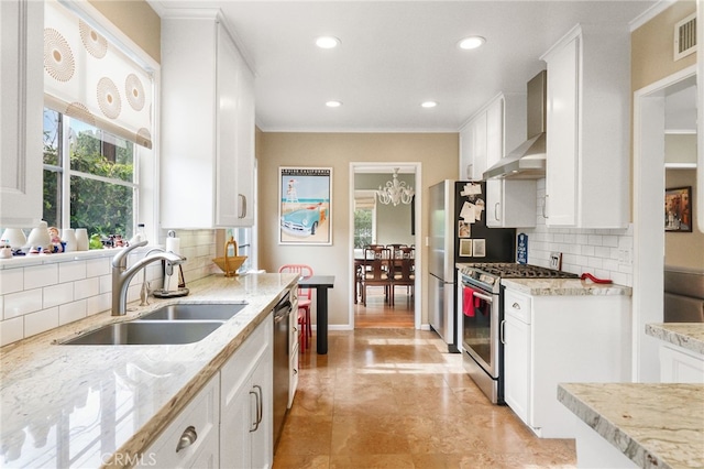14060 Chandler Blvd, Sherman Oaks, CA 91401 - kitchen featuring stainless steel appliances, a sink, plenty of natural light, wall chimney range hood, and recessed lighting