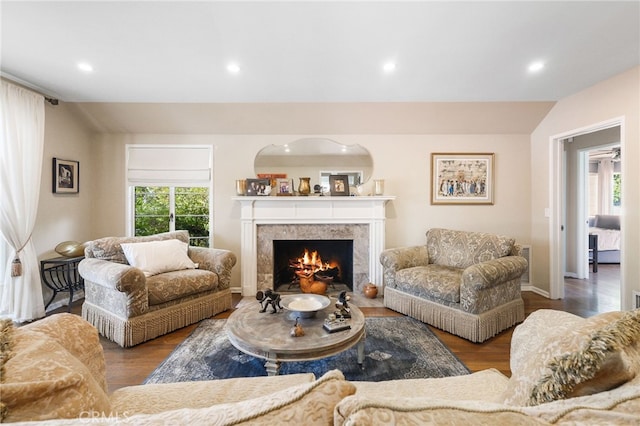 14060 Chandler Blvd, Sherman Oaks, CA 91401 - living area featuring a fireplace, wood finished floors, and recessed lighting
