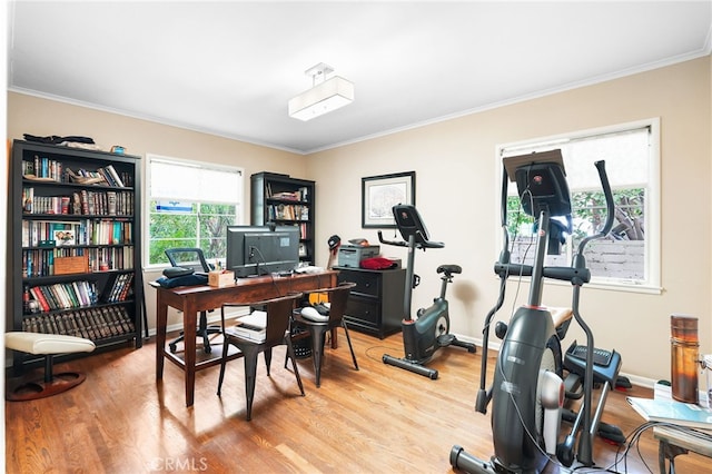 14060 Chandler Blvd, Sherman Oaks, CA 91401 - office area with light wood-style flooring, crown molding, and baseboards