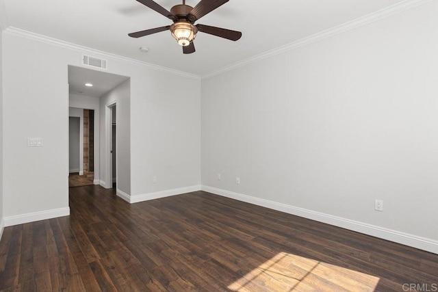 2778 Carlsbad Blvd Unit 201, Carlsbad, CA 92008 - unfurnished room with baseboards, crown molding, ceiling fan, and dark wood-style floors