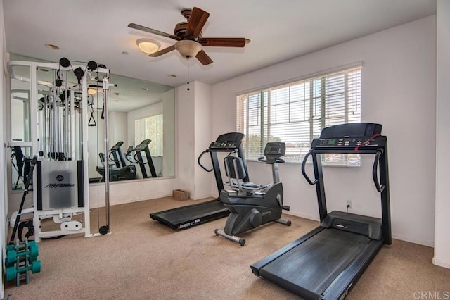 2778 Carlsbad Blvd Unit 201, Carlsbad, CA 92008 - workout area featuring carpet flooring, a ceiling fan, and baseboards