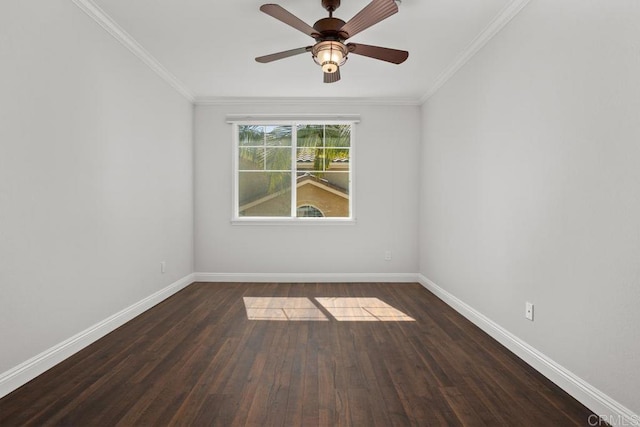 2778 Carlsbad Blvd Unit 201, Carlsbad, CA 92008 - spare room featuring baseboards, dark wood-style floors, crown molding, and ceiling fan