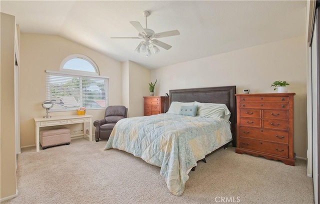 22447 Poplar St, Saugus, CA 91390 - carpeted bedroom featuring vaulted ceiling, ceiling fan, and baseboards