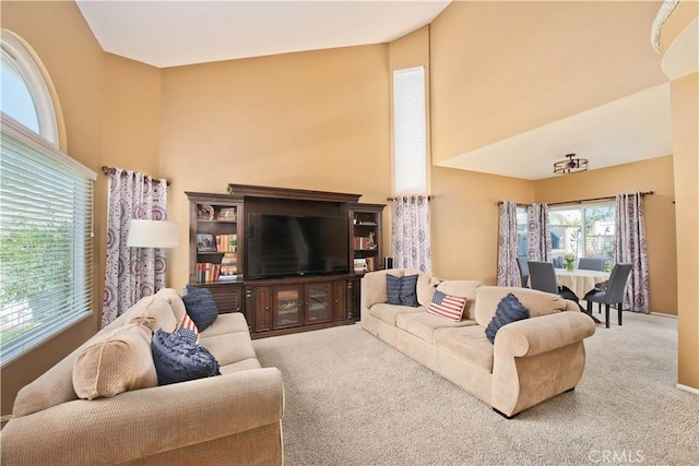 22447 Poplar St, Saugus, CA 91390 - living room with carpet floors and a towering ceiling