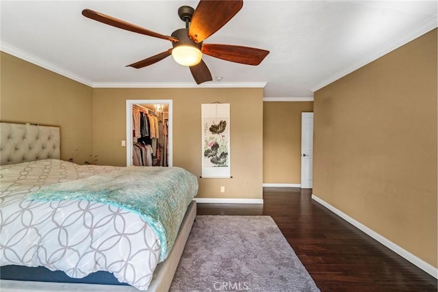 1535 S Bentley Ave Unit 202, Los Angeles, CA 90025 - bedroom with wood finished floors, baseboards, ornamental molding, a spacious closet, and a closet