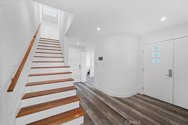 28636 Via Piedra, Valley Center, CA 92082 - entryway with wood finished floors, stairs, recessed lighting, and baseboards
