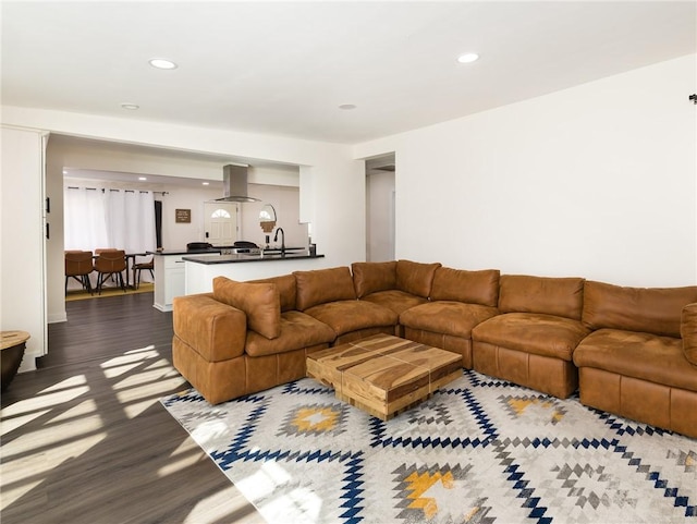 5518 W 117th St, Hawthorne, CA 90304 - living room featuring dark wood-type flooring and recessed lighting