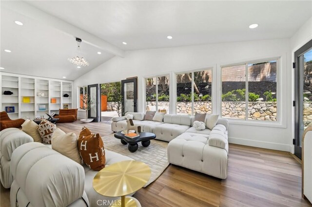 4816 Saint Andrews Ave, Buena Park, CA 90621 - living area featuring wood finished floors, a chandelier, recessed lighting, and baseboards