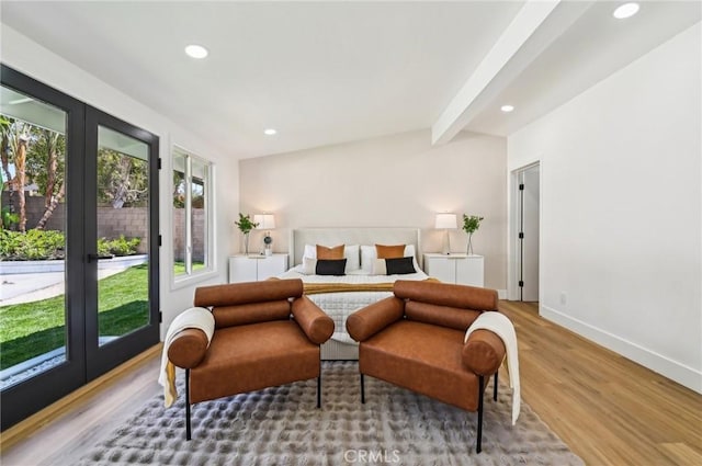 4816 Saint Andrews Ave, Buena Park, CA 90621 - bedroom featuring french doors, wood finished floors, recessed lighting, baseboards, and beamed ceiling
