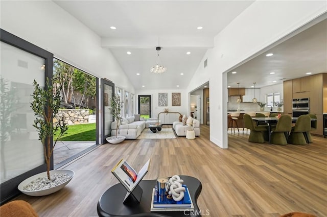 4816 Saint Andrews Ave, Buena Park, CA 90621 - living area with light wood-style flooring, a chandelier, and recessed lighting