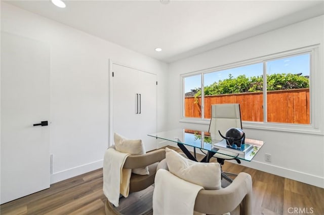 4816 Saint Andrews Ave, Buena Park, CA 90621 - office area featuring baseboards, wood finished floors, and recessed lighting