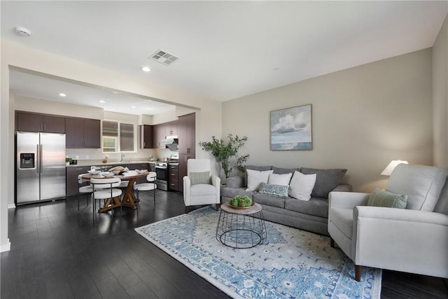 168 N Orange Ave, Brea, CA 92821 - living room featuring dark wood-style floors and recessed lighting