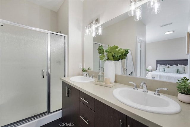 168 N Orange Ave, Brea, CA 92821 - bathroom with double vanity, ensuite bath, and a stall shower