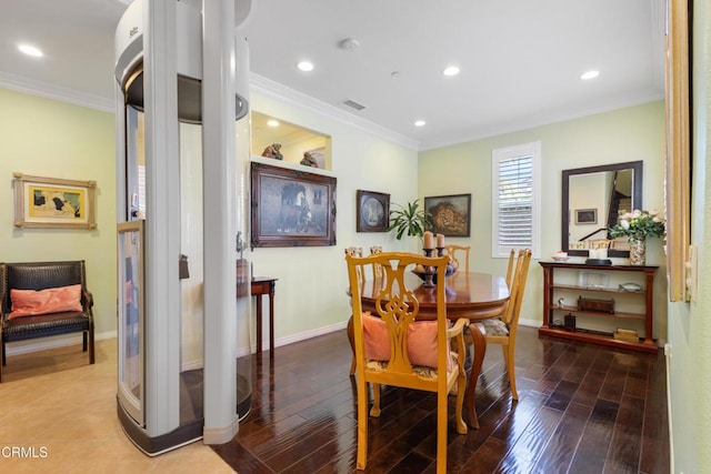 4003 Galapagos Way, Oxnard, CA 93035 - dining area with crown molding, wood finished floors, baseboards, and recessed lighting