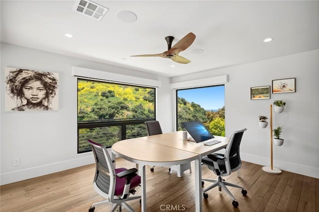 1435 Cerritos Dr, Laguna Beach, CA 92651 - office featuring baseboards, light wood-style floors, a ceiling fan, and recessed lighting