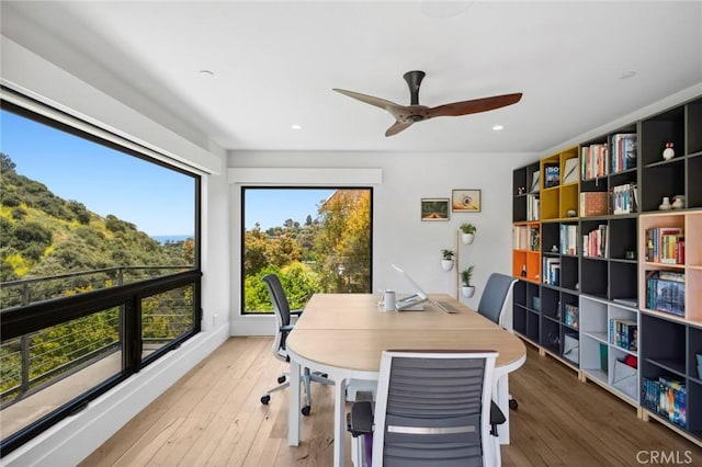 1435 Cerritos Dr, Laguna Beach, CA 92651 - office with a ceiling fan, light wood-type flooring, and recessed lighting