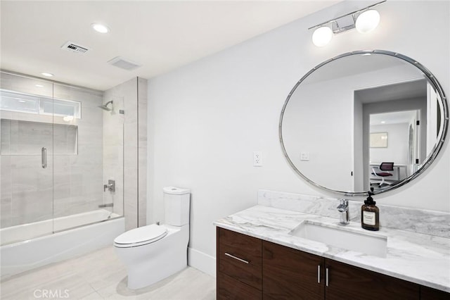 1435 Cerritos Dr, Laguna Beach, CA 92651 - bathroom featuring vanity, toilet, shower / bath combination with glass door, recessed lighting, and baseboards