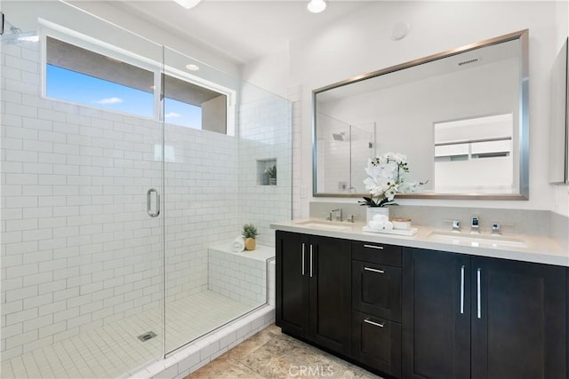 645 Channel Way, Costa Mesa, CA 92627 - bathroom with double vanity and a stall shower
