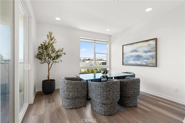645 Channel Way, Costa Mesa, CA 92627 - dining room featuring wood finished floors, a desk, baseboards, and recessed lighting