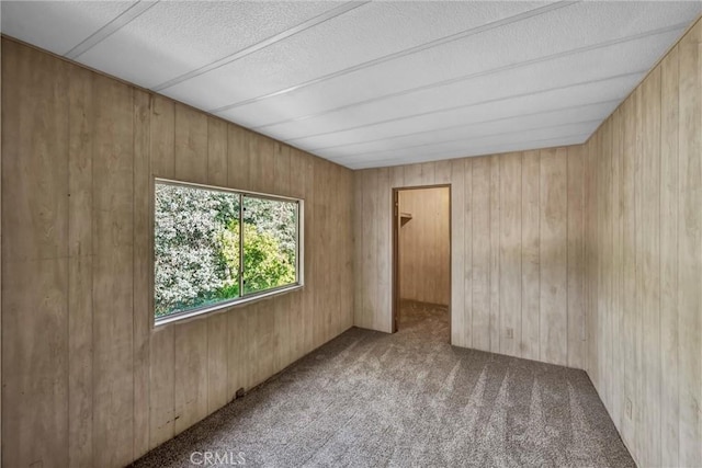 15993 27th Ave, Clearlake, CA 95422 - spare room featuring carpet flooring, wood walls, and a textured ceiling