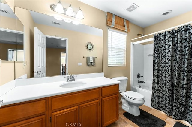 35509 Trevino Trl, Beaumont, CA 92223 - full bath featuring vanity, toilet, healthy amount of natural light, and shower / bathtub combination with curtain