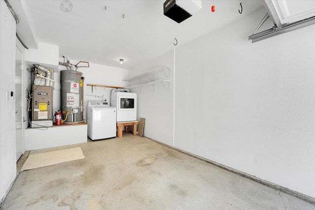 7077 Camino Pacheco, San Diego, CA 92111 - garage with water heater, heating unit, a garage door opener, and washer and clothes dryer