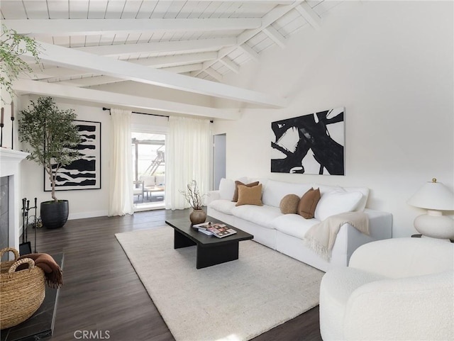 5512 W 117th St, Hawthorne, CA 90304 - living room featuring dark wood-type flooring, wooden ceiling, and a glass covered fireplace