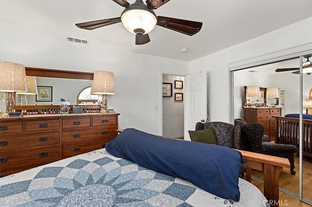6096 Crawford St, San Diego, CA 92120 - bedroom featuring wood finished floors and ceiling fan