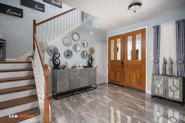 11703 Revolution Rd, Bakersfield, CA 93312 - entrance foyer with stairway and marble tiled flooring