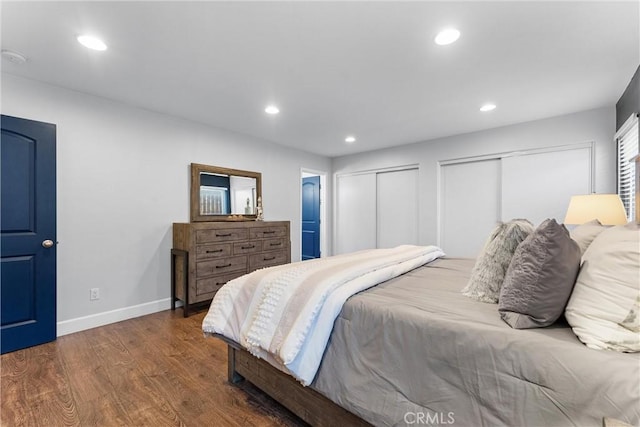 114 N Orange Ave, Fullerton, CA 92833 - bedroom featuring multiple closets, wood finished floors, recessed lighting, and baseboards
