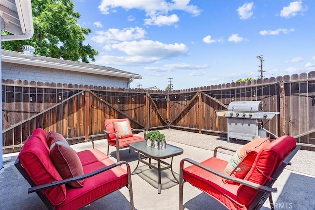 114 N Orange Ave, Fullerton, CA 92833 - fenced backyard with an outdoor hangout area, a grill, and a patio