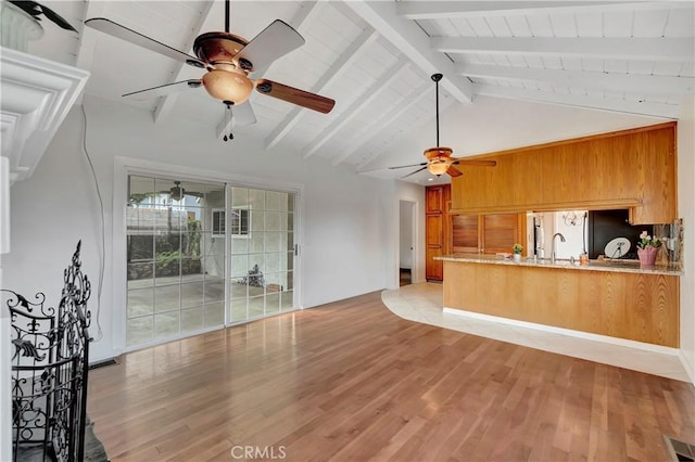 786 S Spanish Oak Ln, La Puente, CA 91746 - unfurnished living room featuring a ceiling fan, light wood-style flooring, and a sink