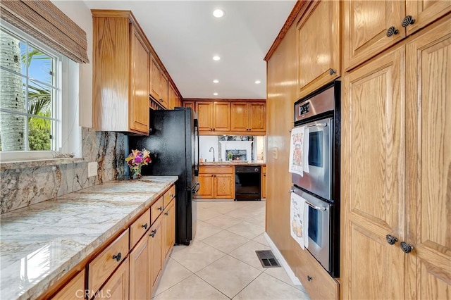 786 S Spanish Oak Ln, La Puente, CA 91746 - kitchen with black appliances, light tile patterned flooring, tasteful backsplash, recessed lighting, and a sink