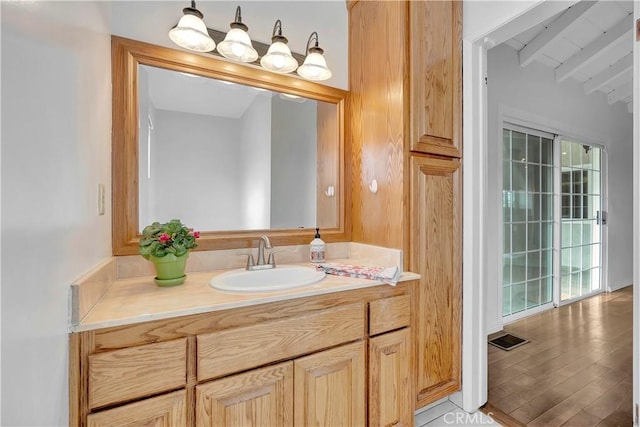 786 S Spanish Oak Ln, La Puente, CA 91746 - bathroom with vanity and beam ceiling